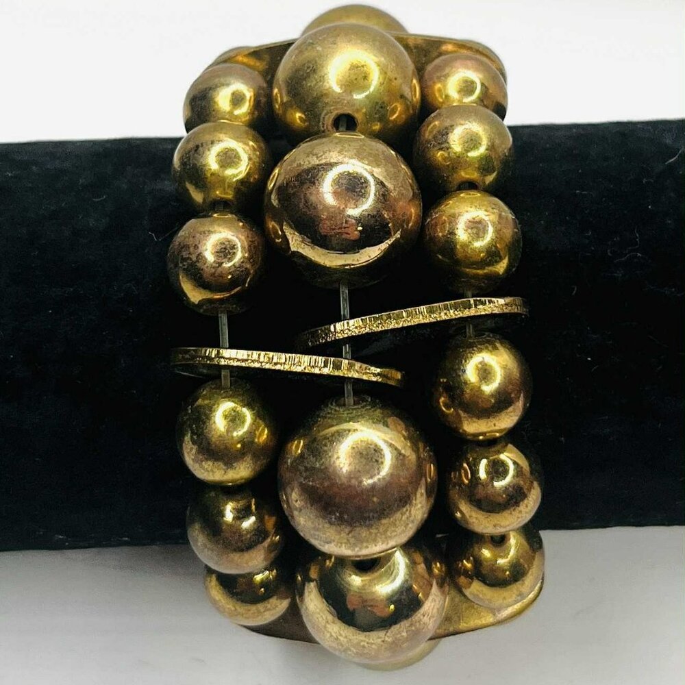 Bold Bronze-Gold Beaded Stretch Bracelet | Vintage Statement Style